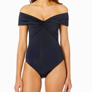 𝅺TRINA Turk Turquoise Twisted Bodice One Piece Swimsuit NWT Size 6